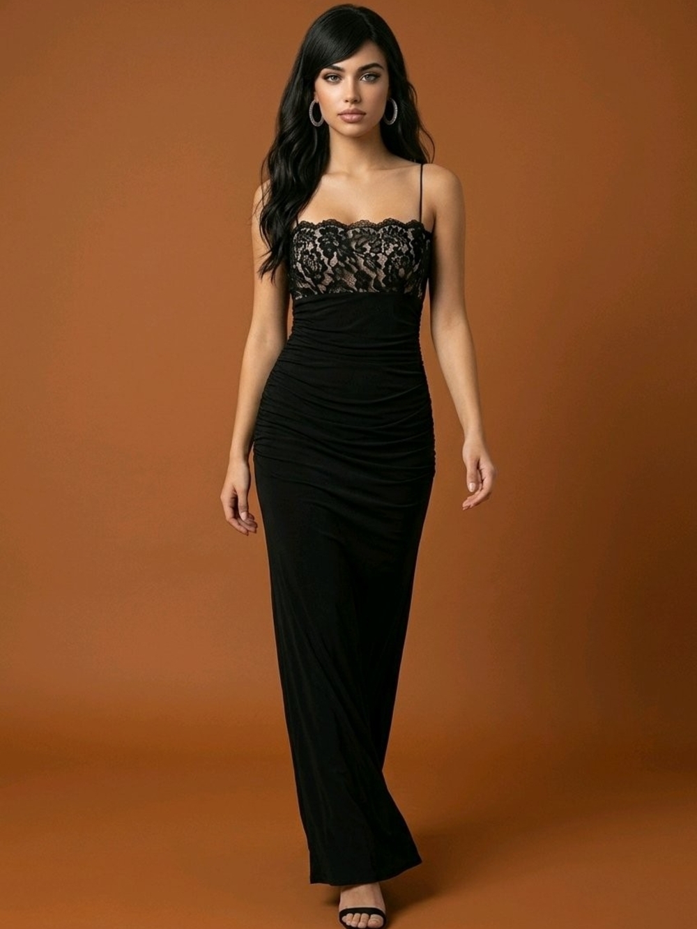 Elegant Black Lace Bodice Maxi Dress